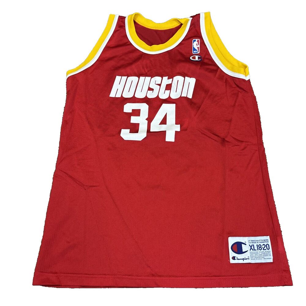 Vintage Champion Houston Rockets #34 Olajuwon Jersey XL 18-20 USA NBA Red